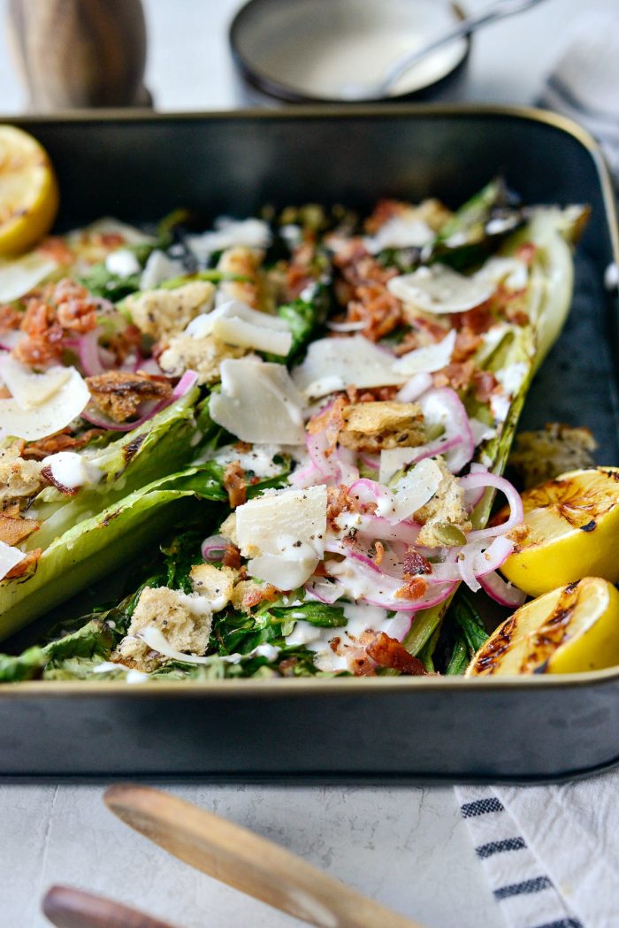Grilled Romaine Salad with all the toppings