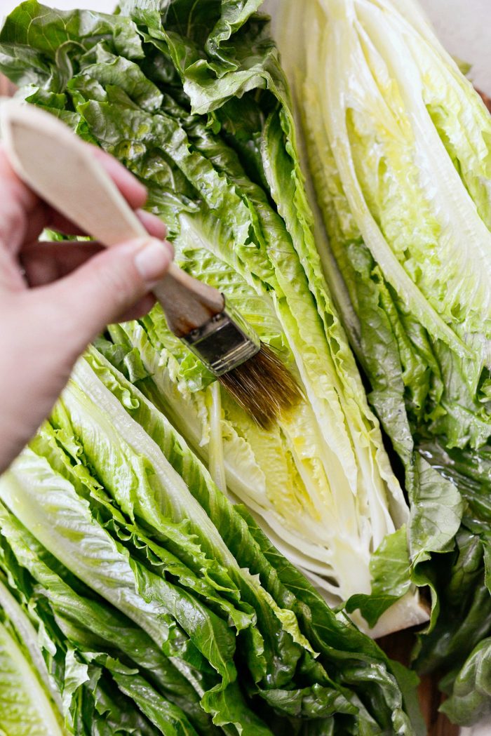 romaine lettuce brushed with roasted garlic olive oil