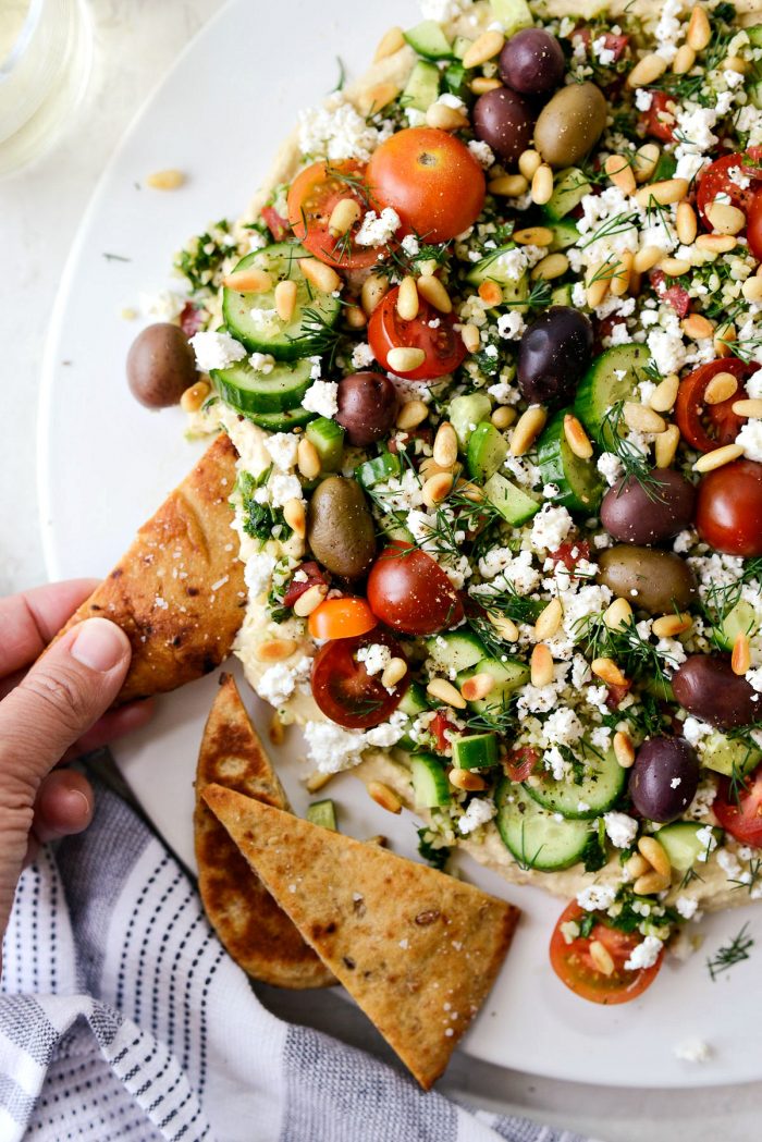 Loaded Hummus Dip with toasted naan dipper