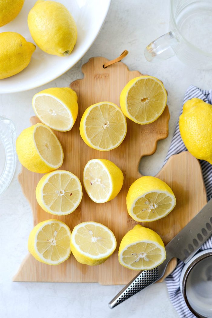 michigan shaped cutting board with lemons
