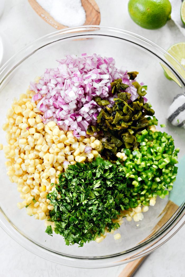 add salsa ingredients into a large bowl