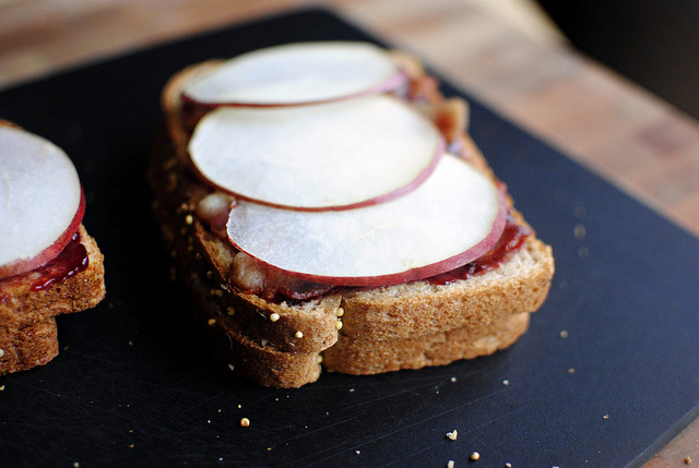 top with pear slices