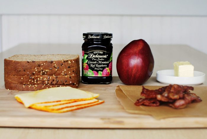 ingredients for Bacon Pear and Raspberry Grilled Cheese