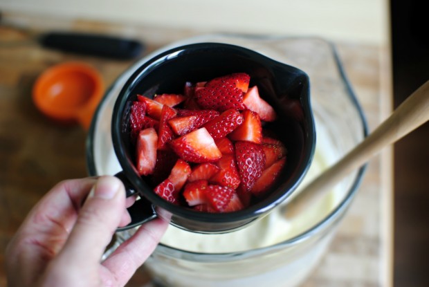 measure diced strawberries