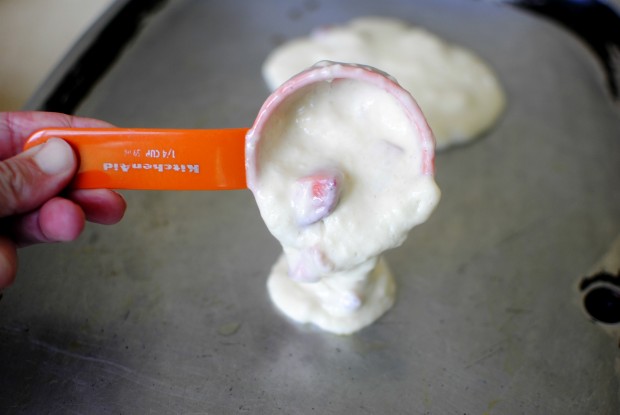 measure and poor batter onto preheated griddle
