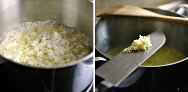 onions and garlic to butter