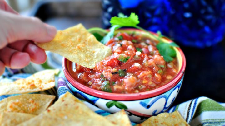 Roasted Tomato Salsa + Baked Tortilla Chips - Simply Scratch