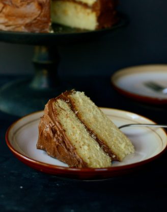 Homemade Yellow Cake with Chocolate Frosting