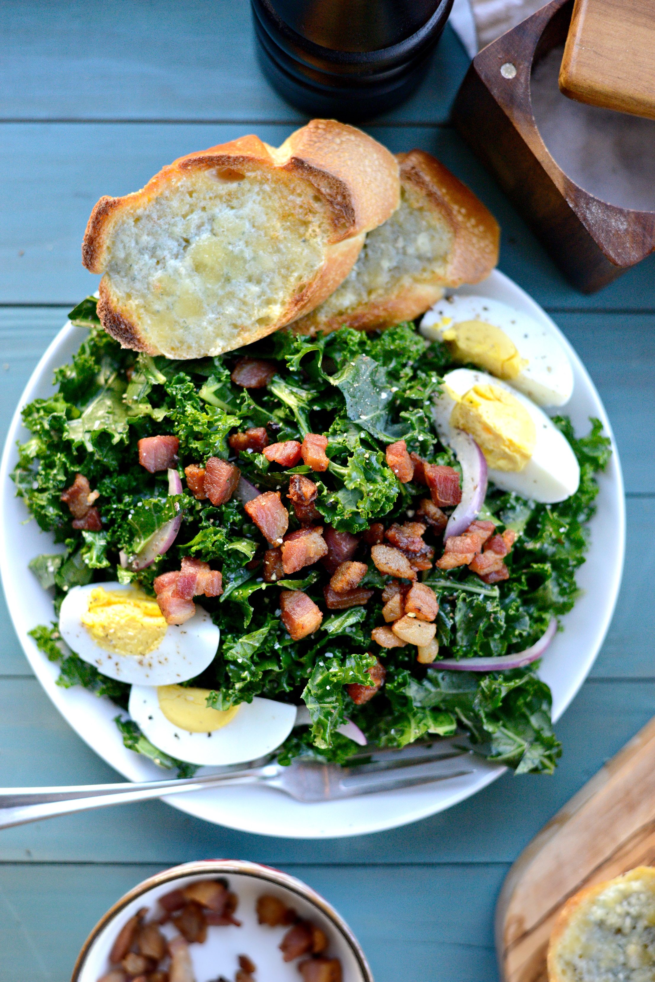Winter Kale Pancetta Salad with Bleu Cheese Toasts Simply Scratch