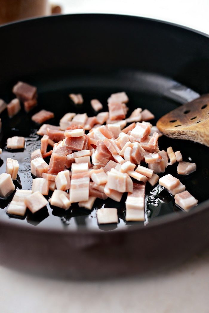 add a little oil and diced bacon to a deep-sided skillet