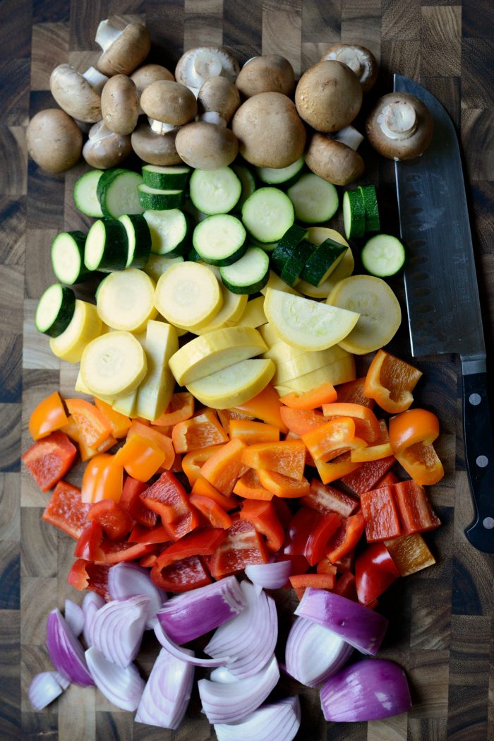 vegetables chopped and prepped for the grill