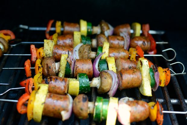 grilled chicken sausage vegetable kebabs