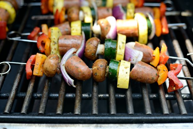 grilling chicken sausage vegetable kebabs