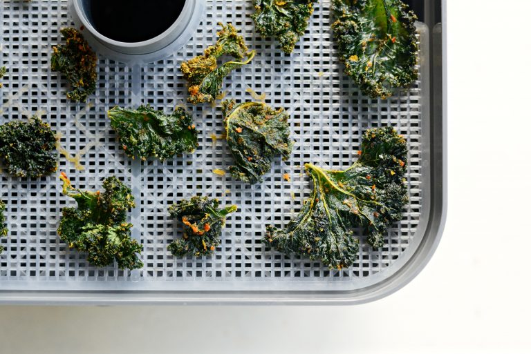 Dehydrated Sriracha + Garlic Kale Chips Simply Scratch