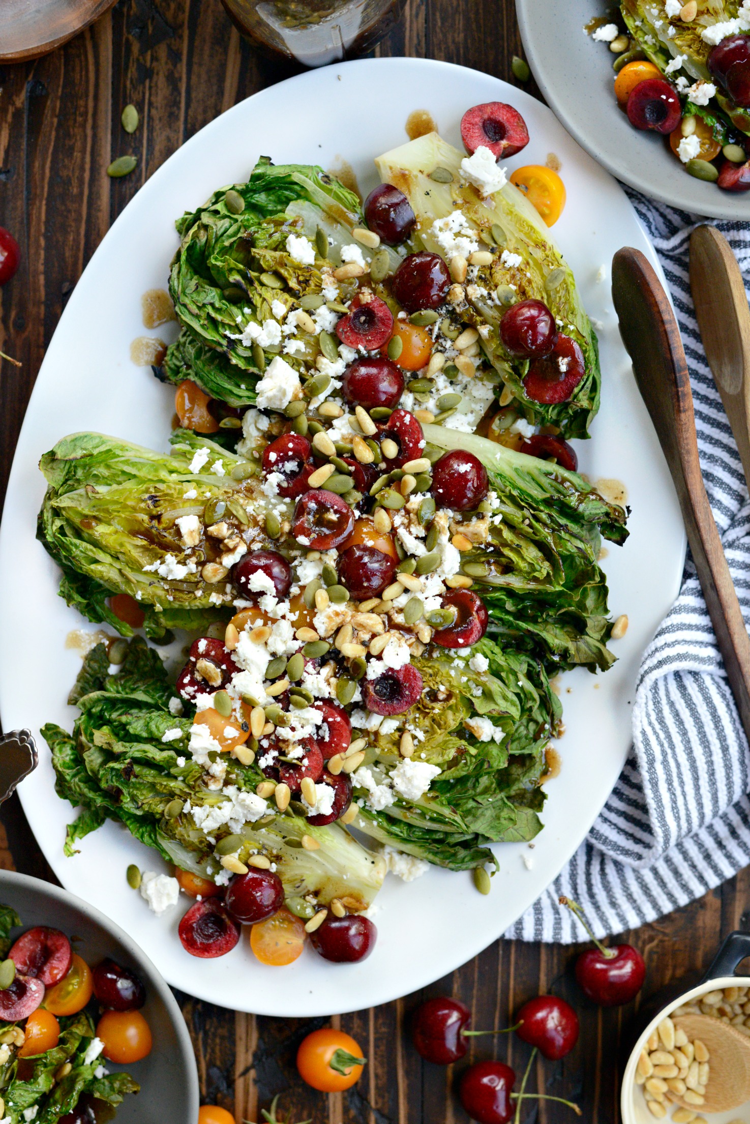 Grilled Romaine Salad with Cherries, Feta and Toasted Pine Nuts Simply Scratch