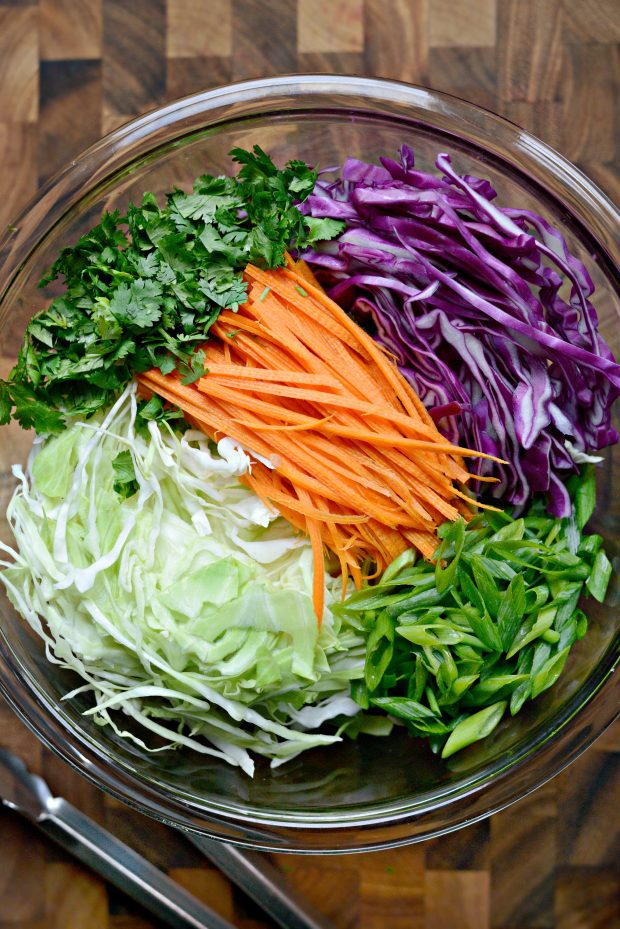 slaw ingredients in bowl.