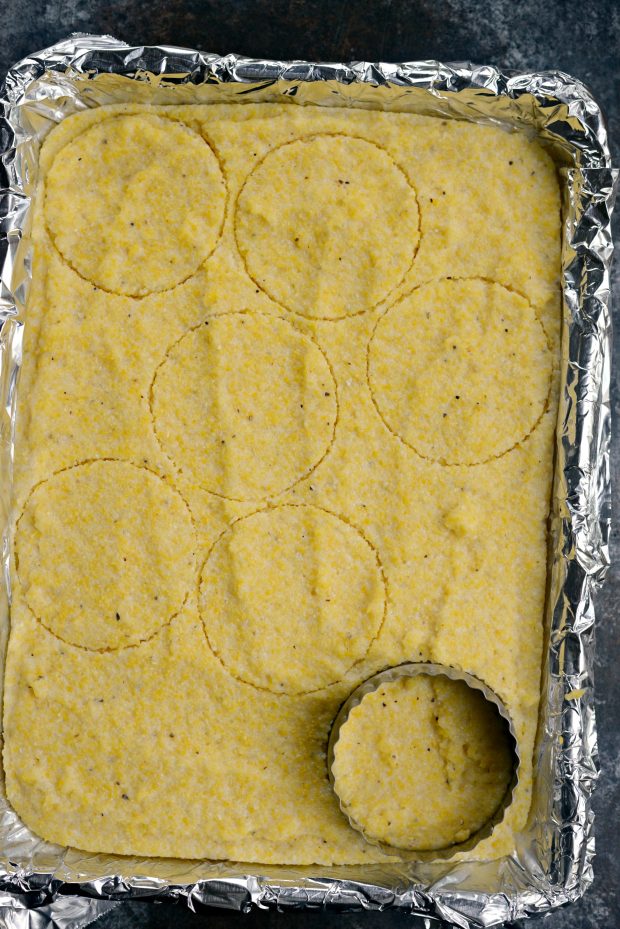 cutting out polenta rounds