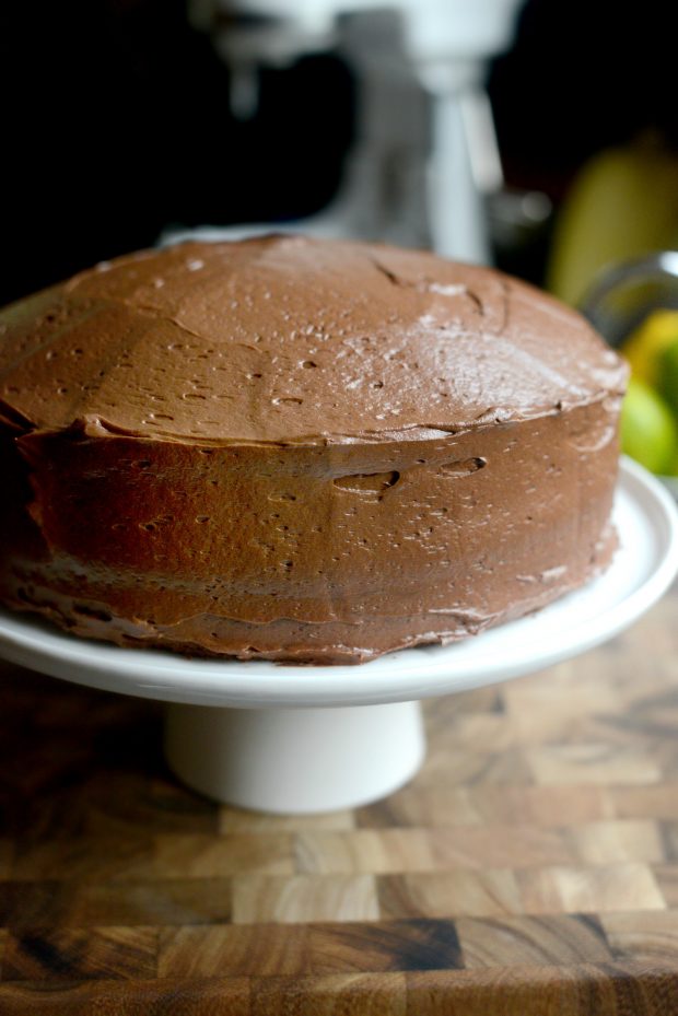 Frosted chocolate cake.