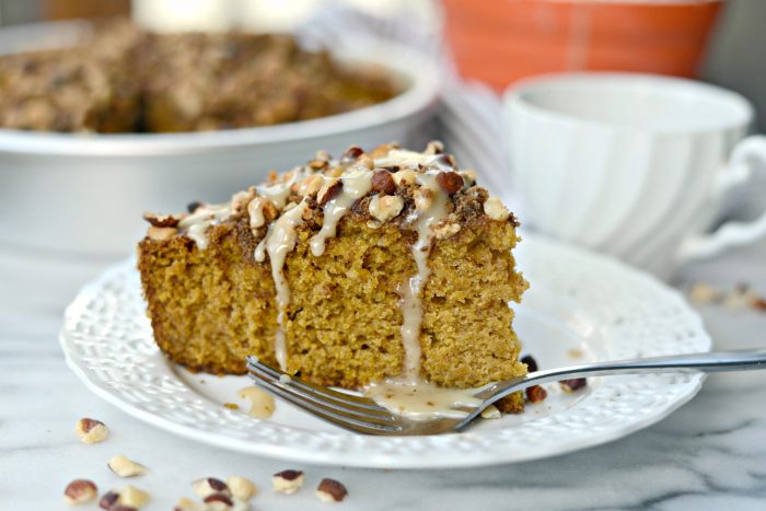 pumpkin coffee cake with hazelnut streusel