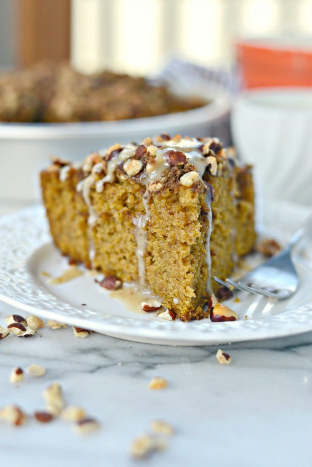 pumpkin coffee cake with hazelnut streusel