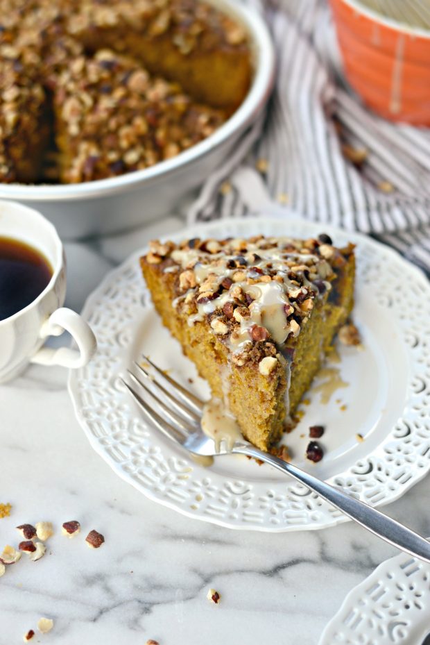 pumpkin coffee cake with hazelnut streusel