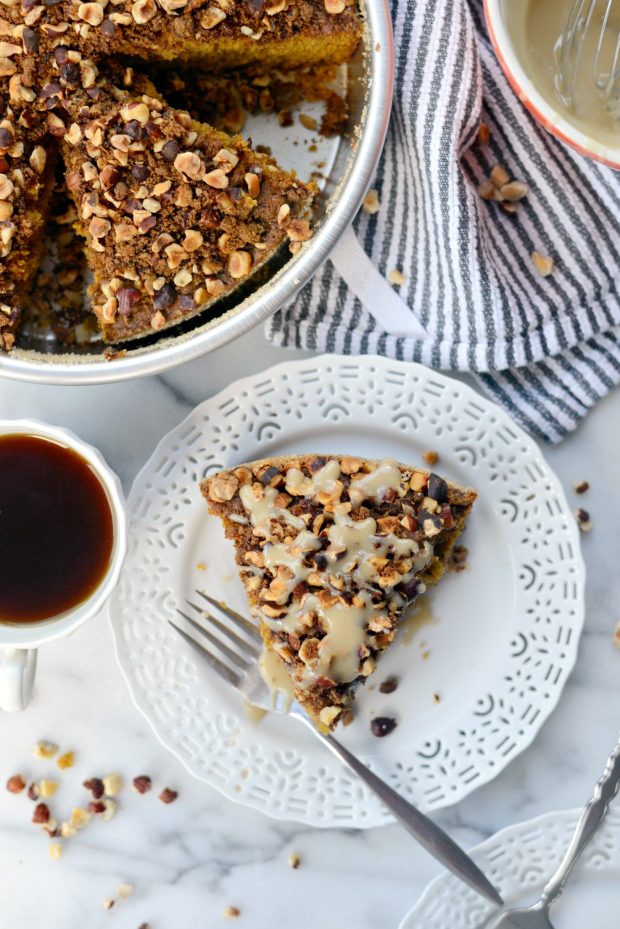 pumpkin coffee cake with hazelnut streusel