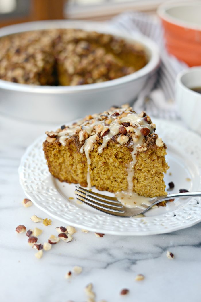 pumpkin coffee cake with hazelnut streusel