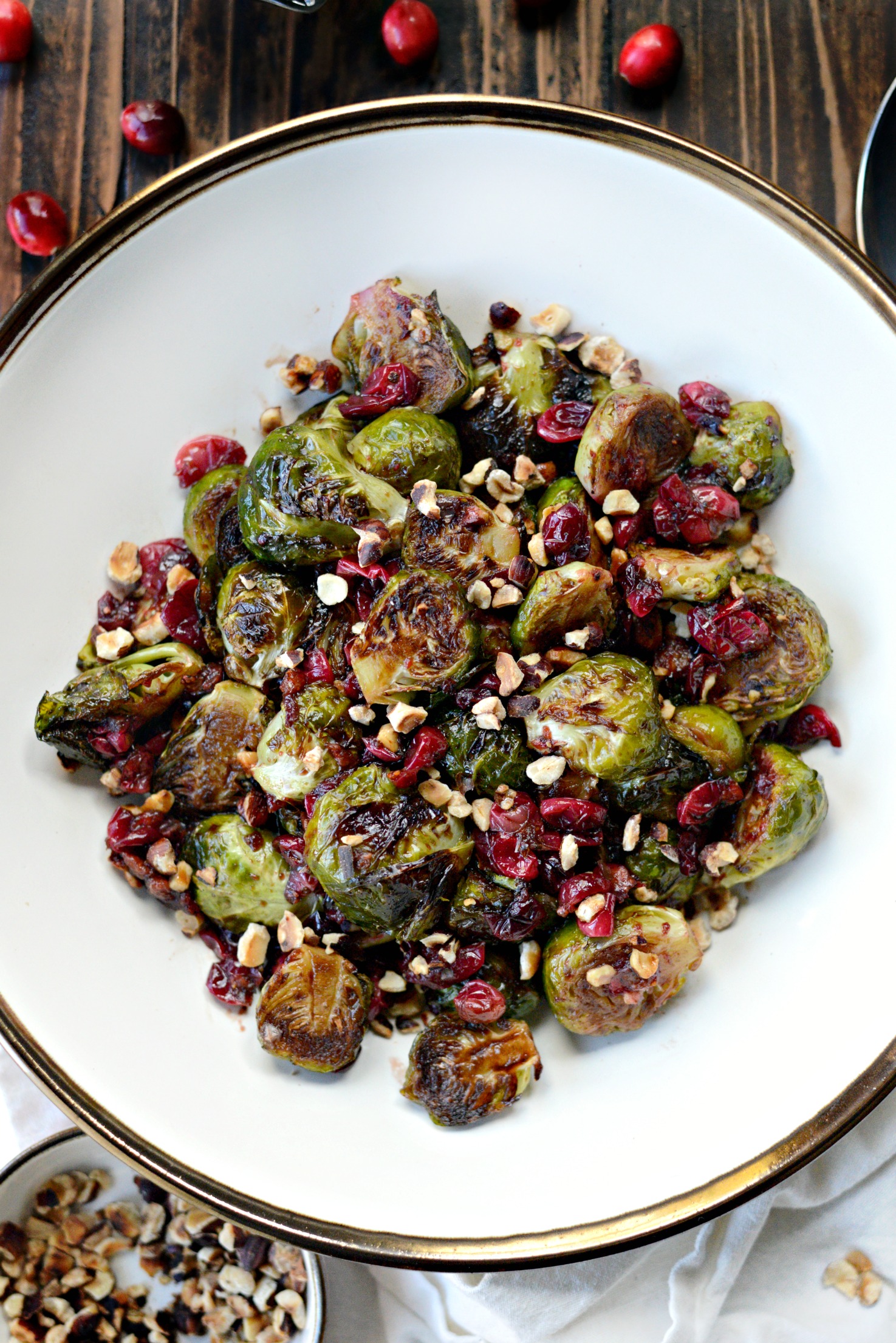 Maple Balsamic Brussels Sprouts with Cranberries and Hazelnuts Simply