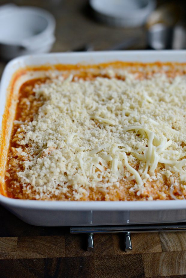 Top with cheese and breadcrumbs