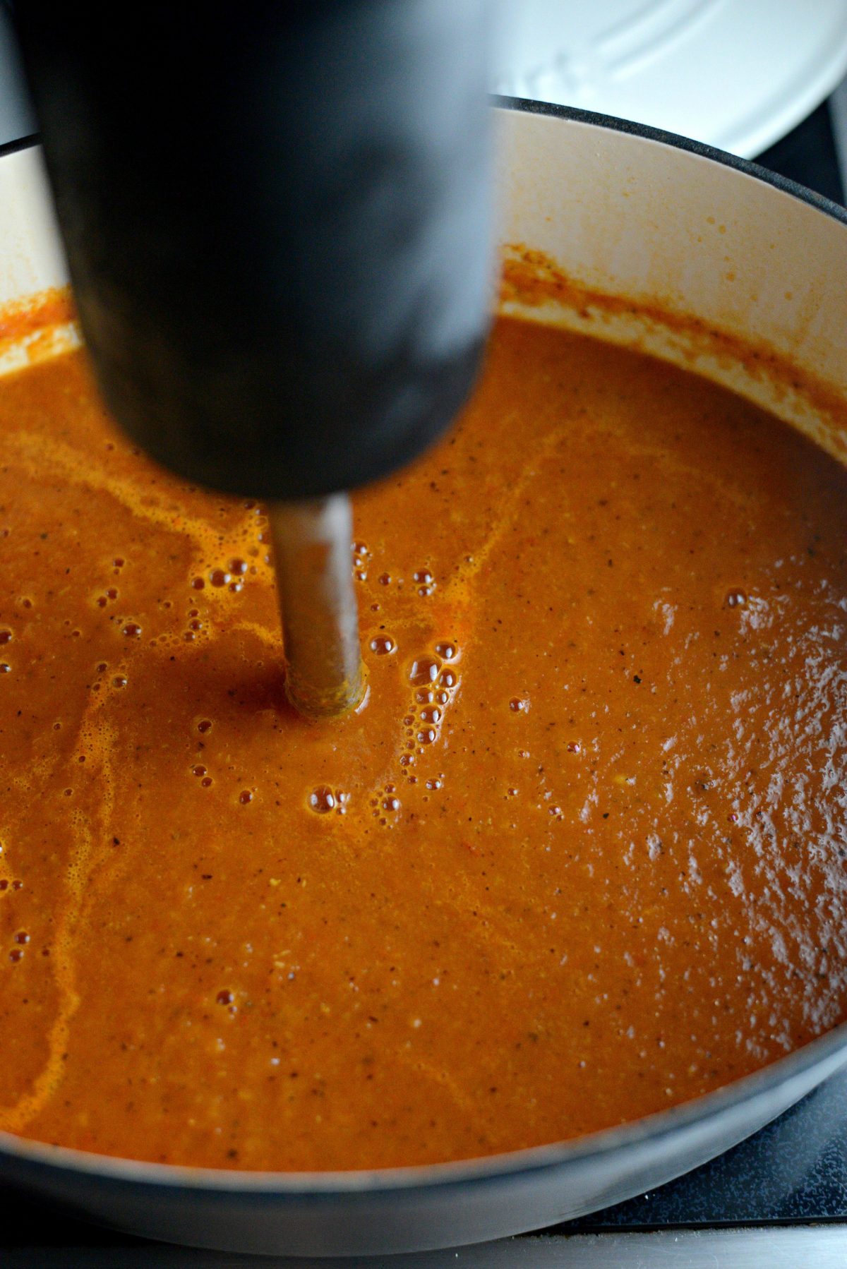 puree soup with immersion blender