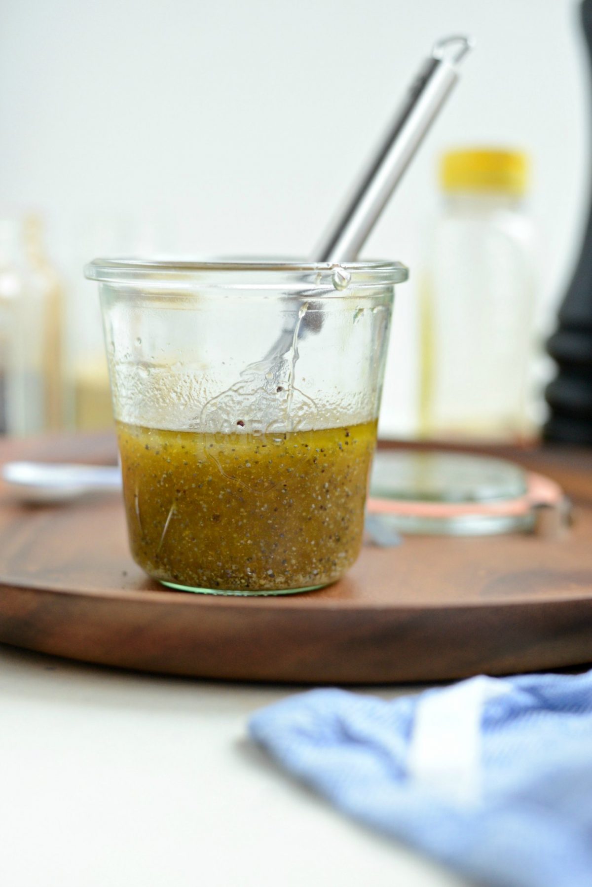 whisked vinaigrette in jar.