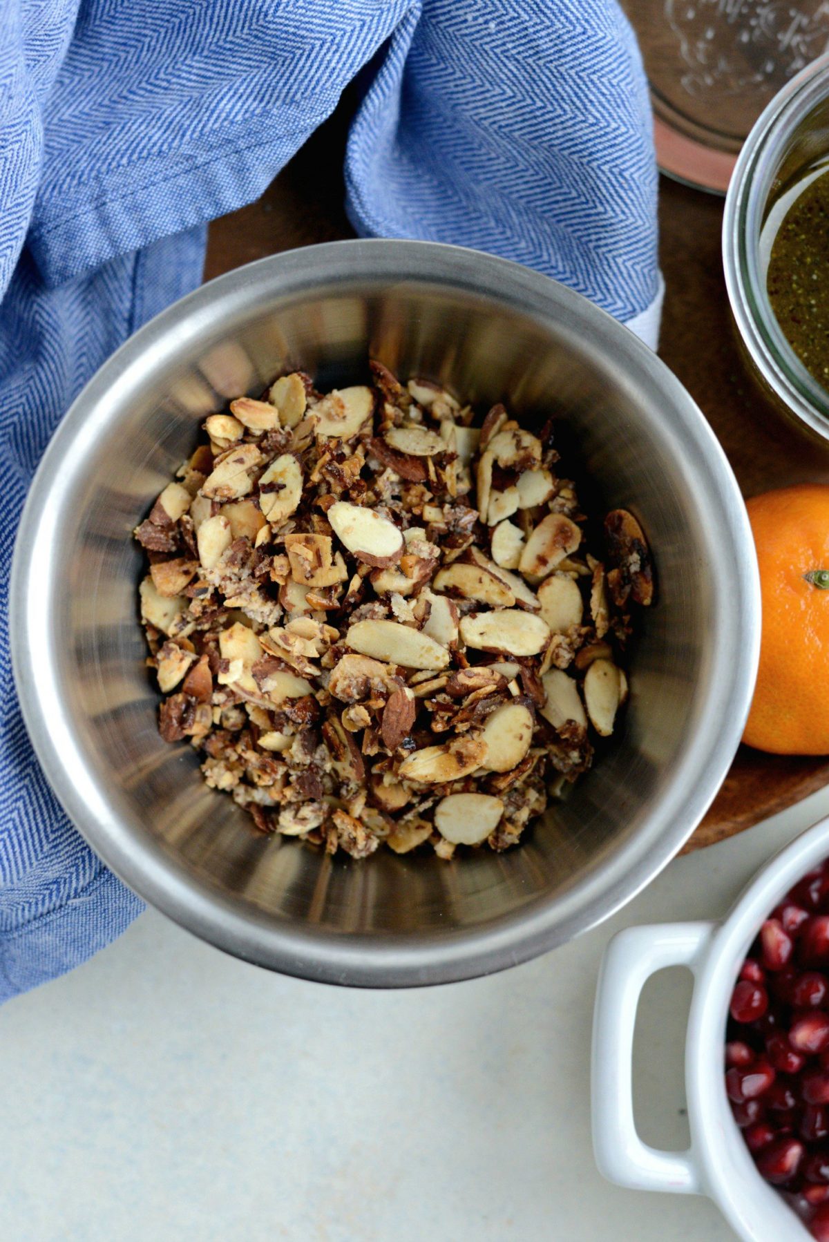 toasted candied almonds in bowl.