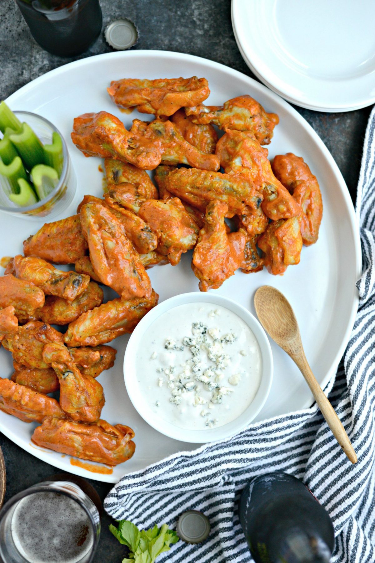 Spicy Garlic Chicken Wings with Blue Cheese Dip 