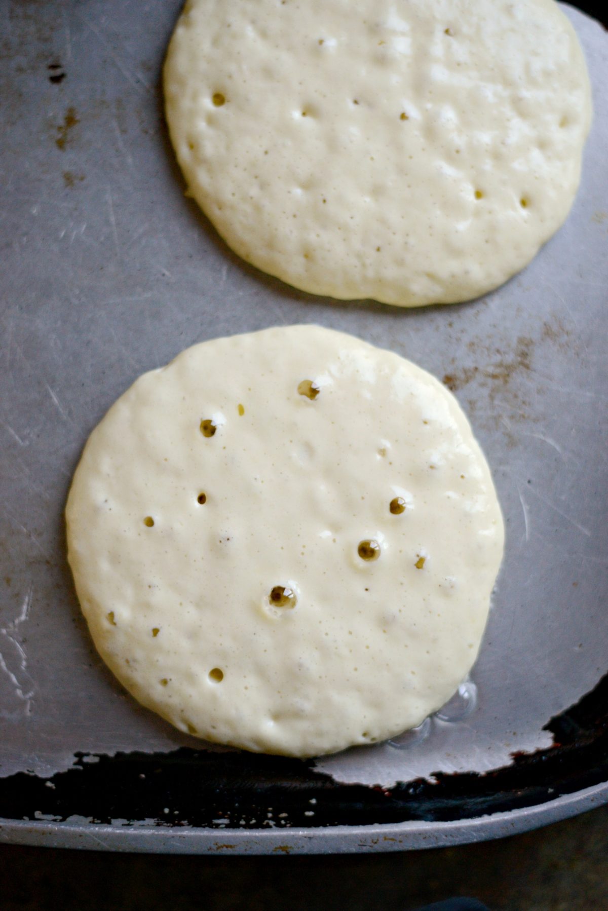 Pour batter onto preheated griddle