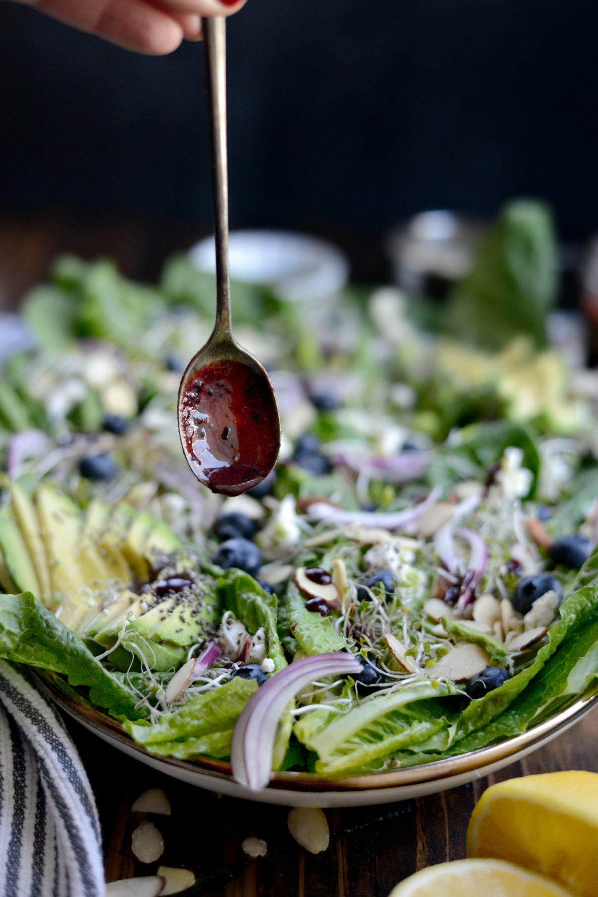 drizzle with blueberry balsamic dressing