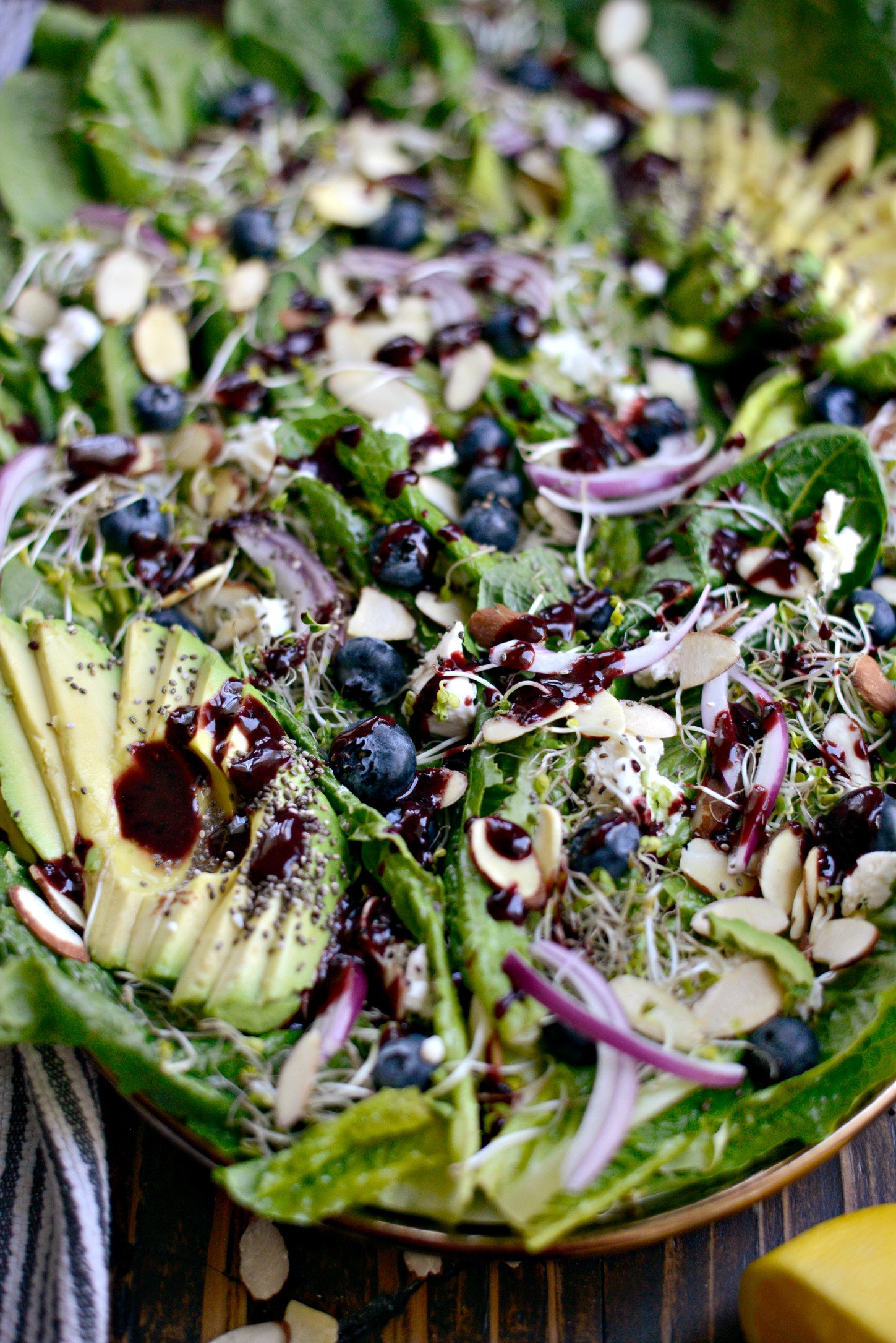 Blueberry Almond and Goat Cheese Salad with Blueberry Balsamic