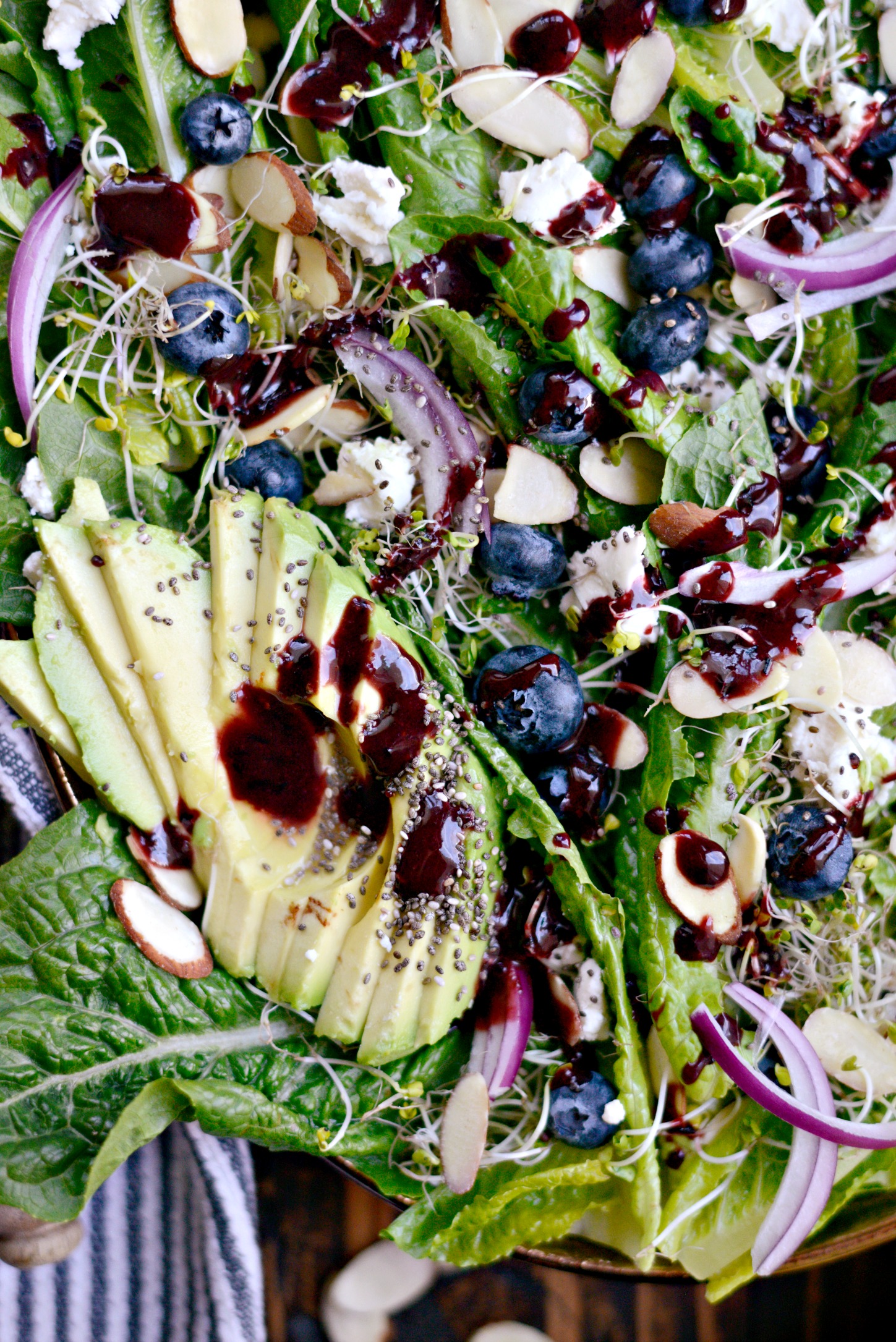 Blueberry Almond and Goat Cheese Salad with Blueberry Balsamic