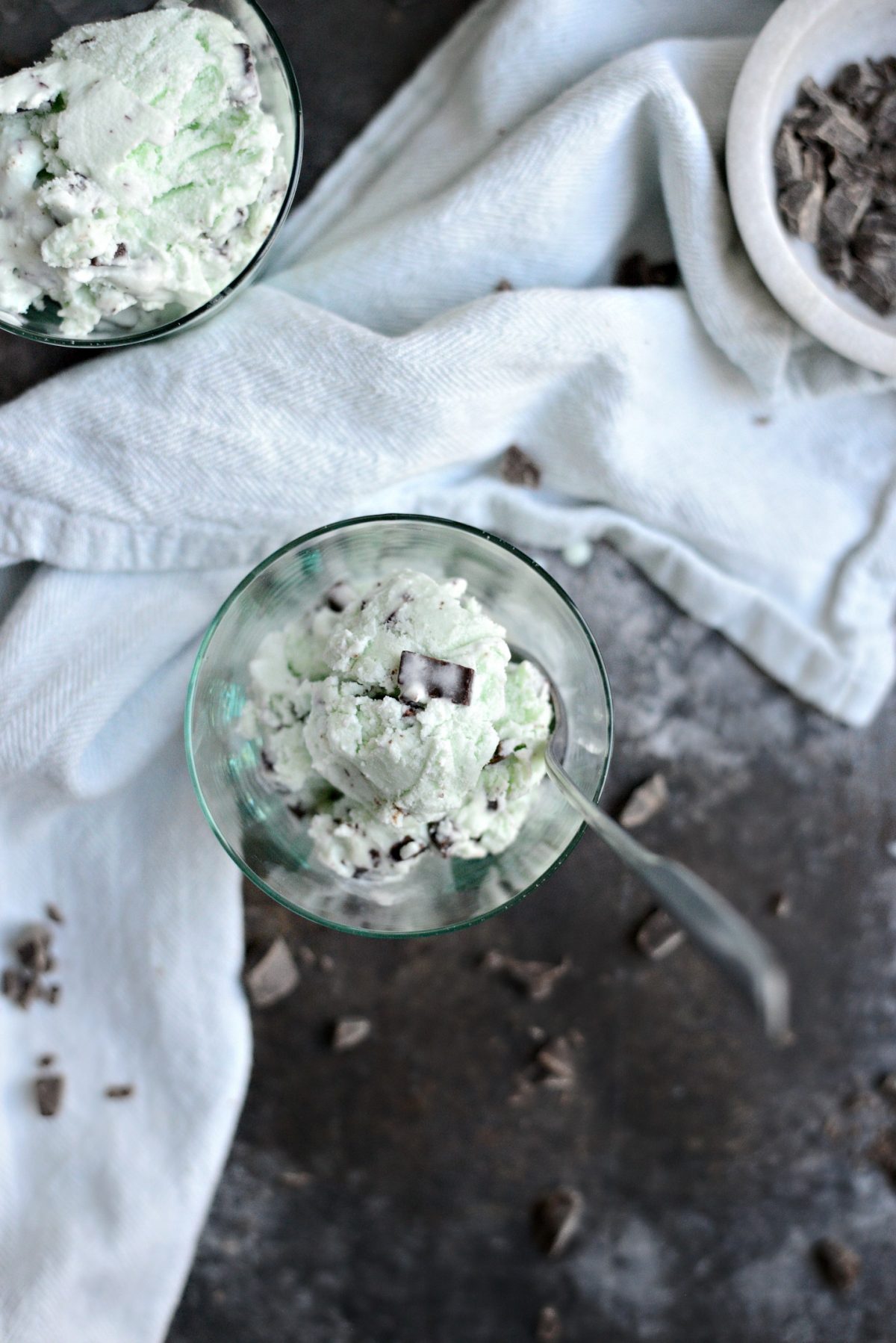 bowls of Mint Chocolate Chip Ice Cream 