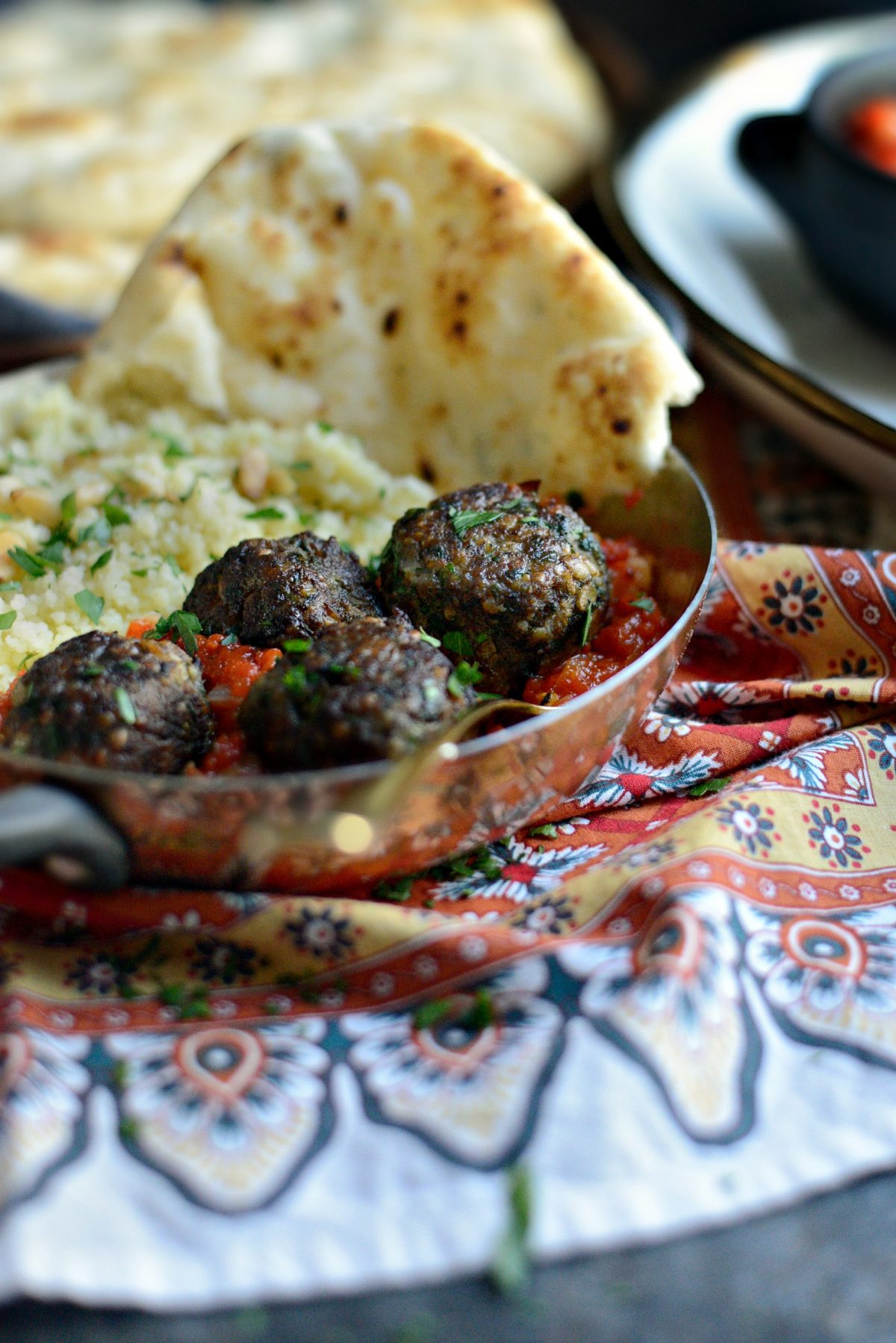 African Spiced Lamb Meatballs with Roasted Red Pepper Harissa