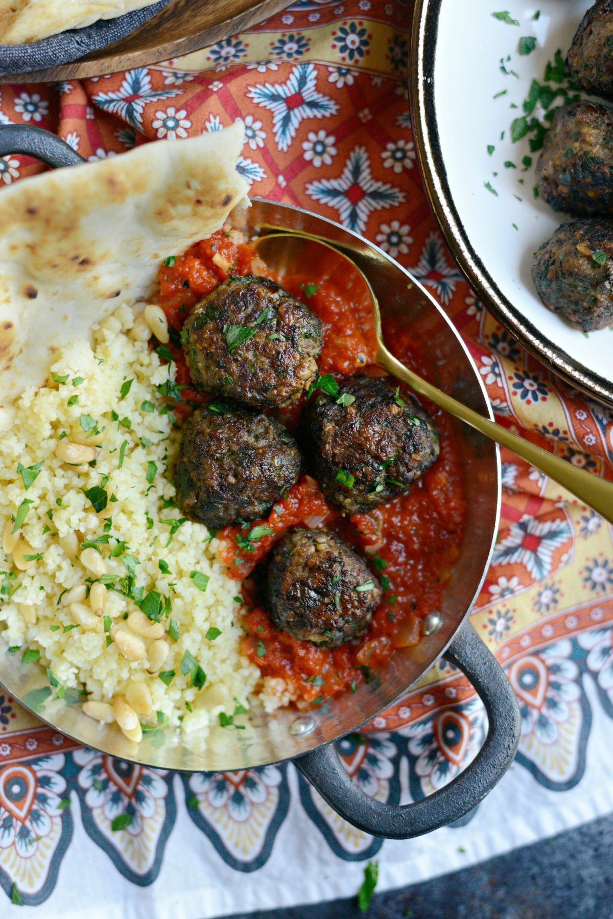 African Spiced Lamb Meatballs with Roasted Red Pepper Harissa