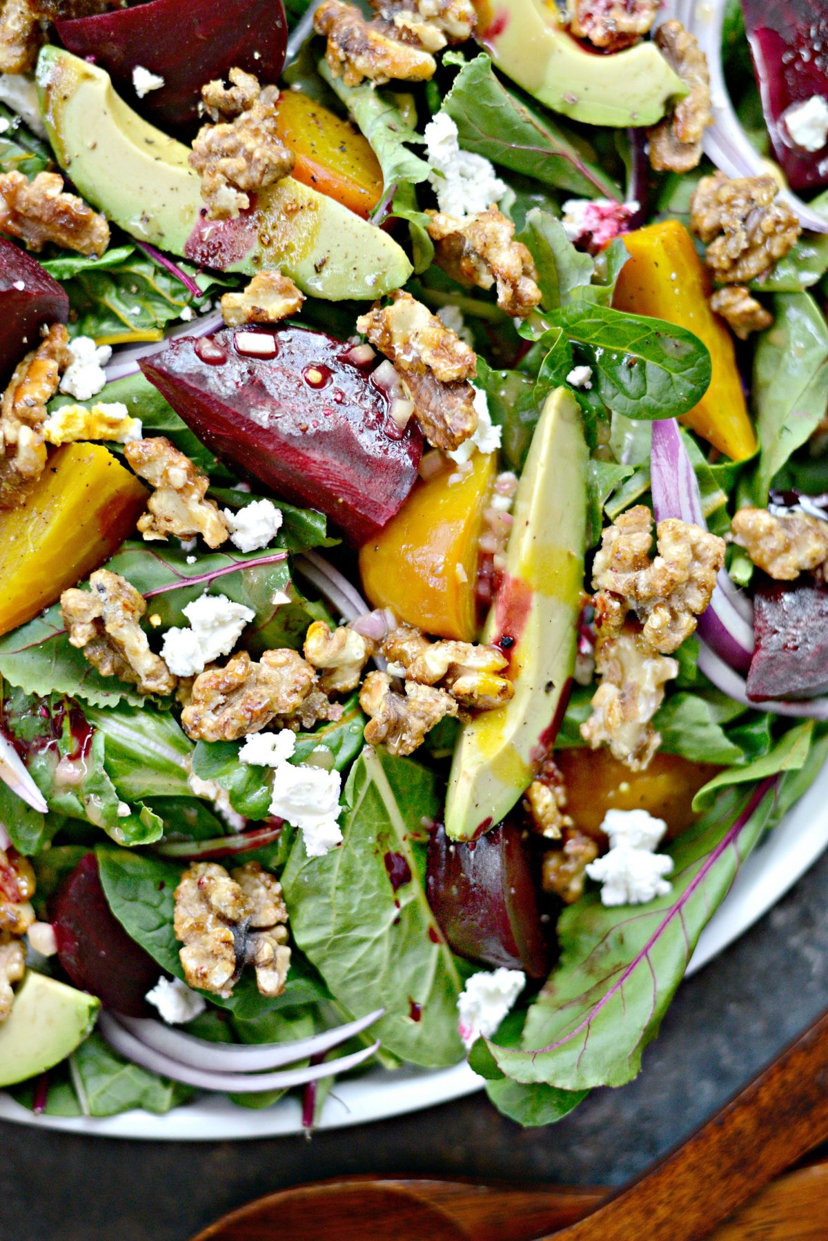 Roasted Beet Salad with Avocado, Goat Cheese And Honey Dijon Vinaigrette