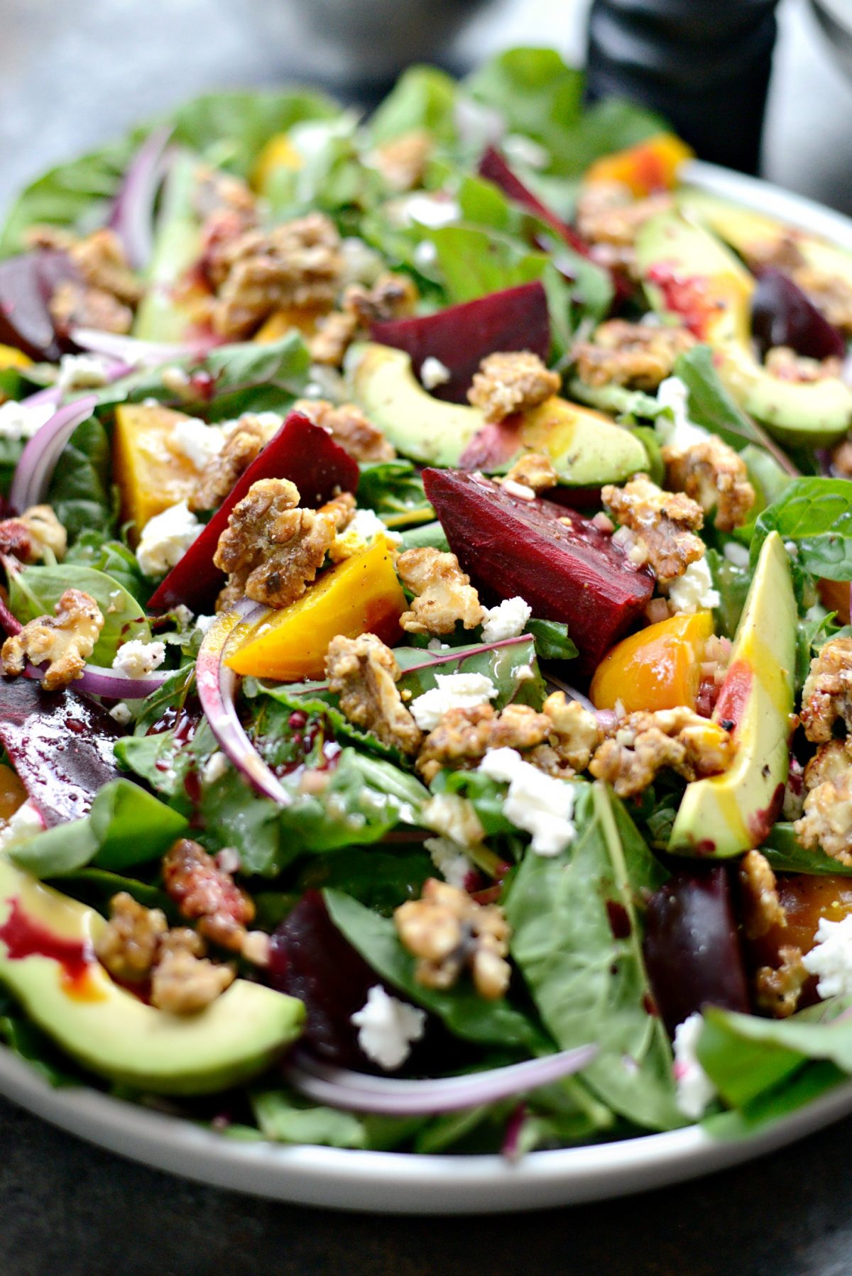 Roasted Beet Salad with Avocado, Goat Cheese And Honey Dijon Vinaigrette 