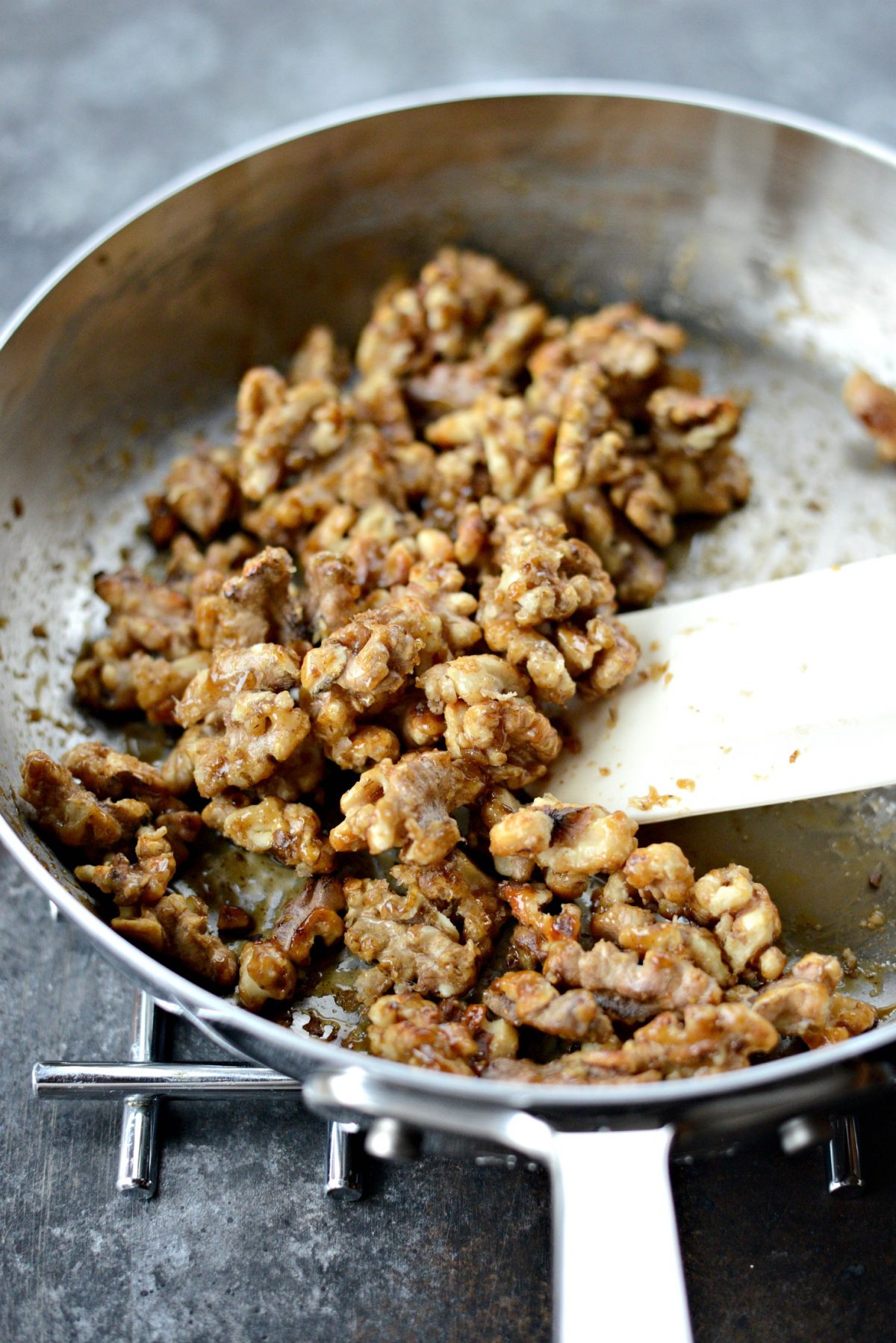 candied walnuts in skillet