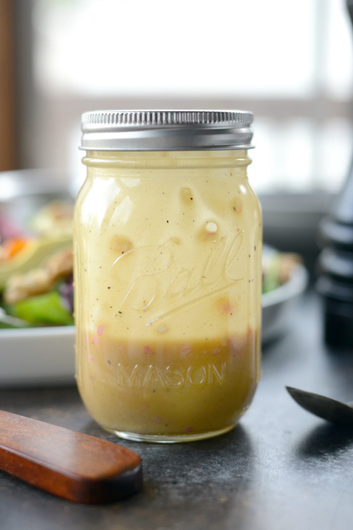 salad dressing in jar.