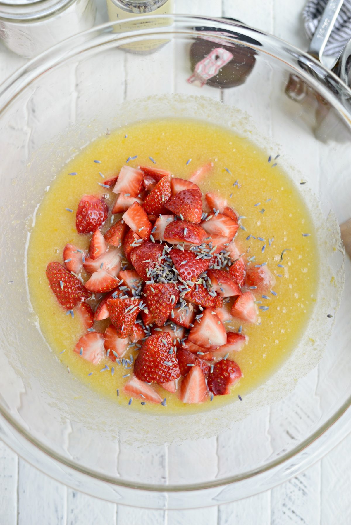 add strawberry and lavender to the bowl
