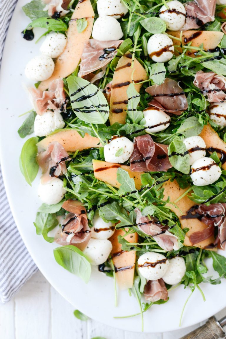 Cantaloupe and Prosciutto Arugula Caprese Salad Simply Scratch