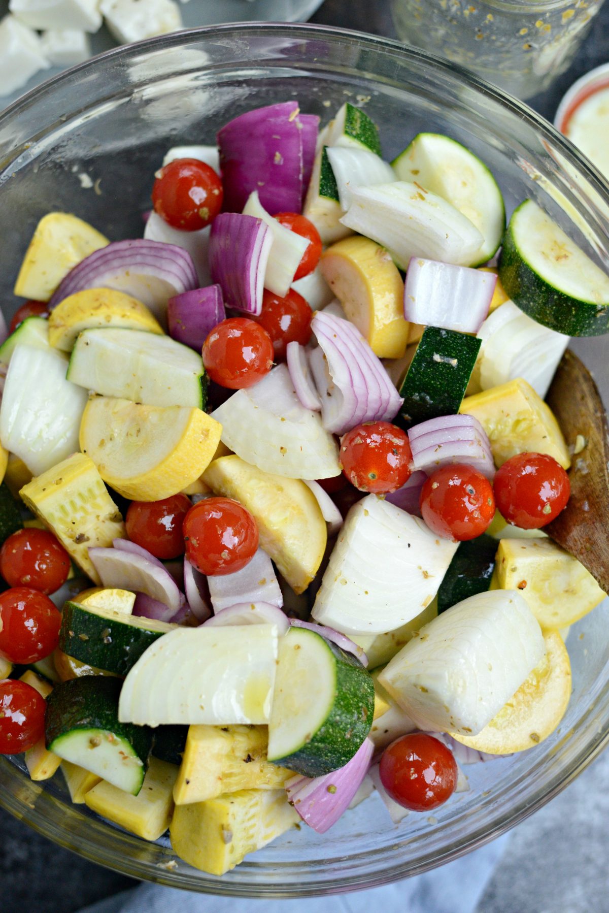 veggies tossed in dressing / marinade