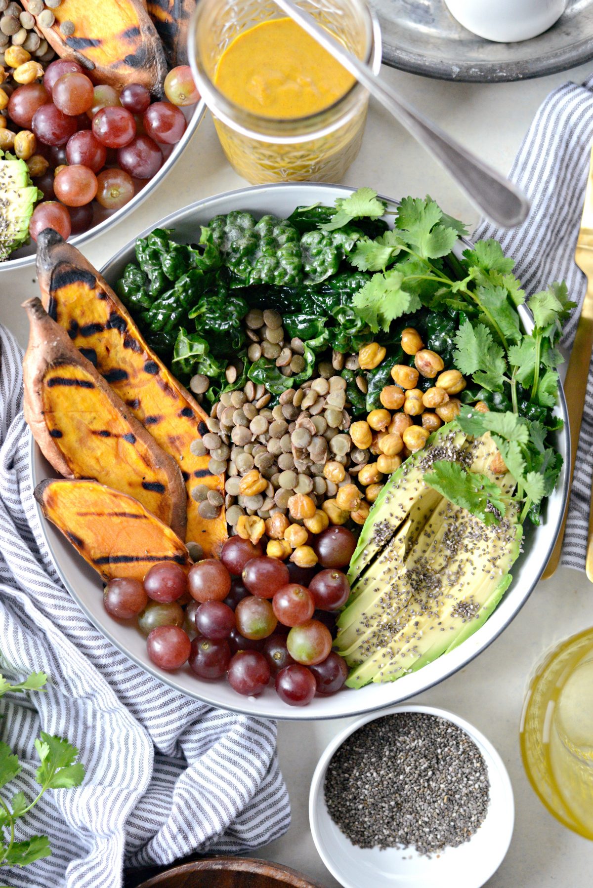 Grilled Sweet Potato, Lentil and Kale Buddha Bowl