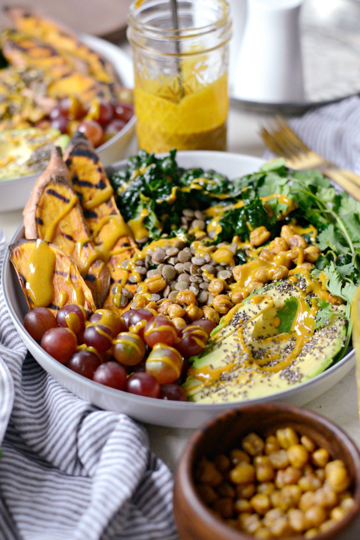 Grilled Sweet Potato, Lentil and Kale Buddha Bowl 