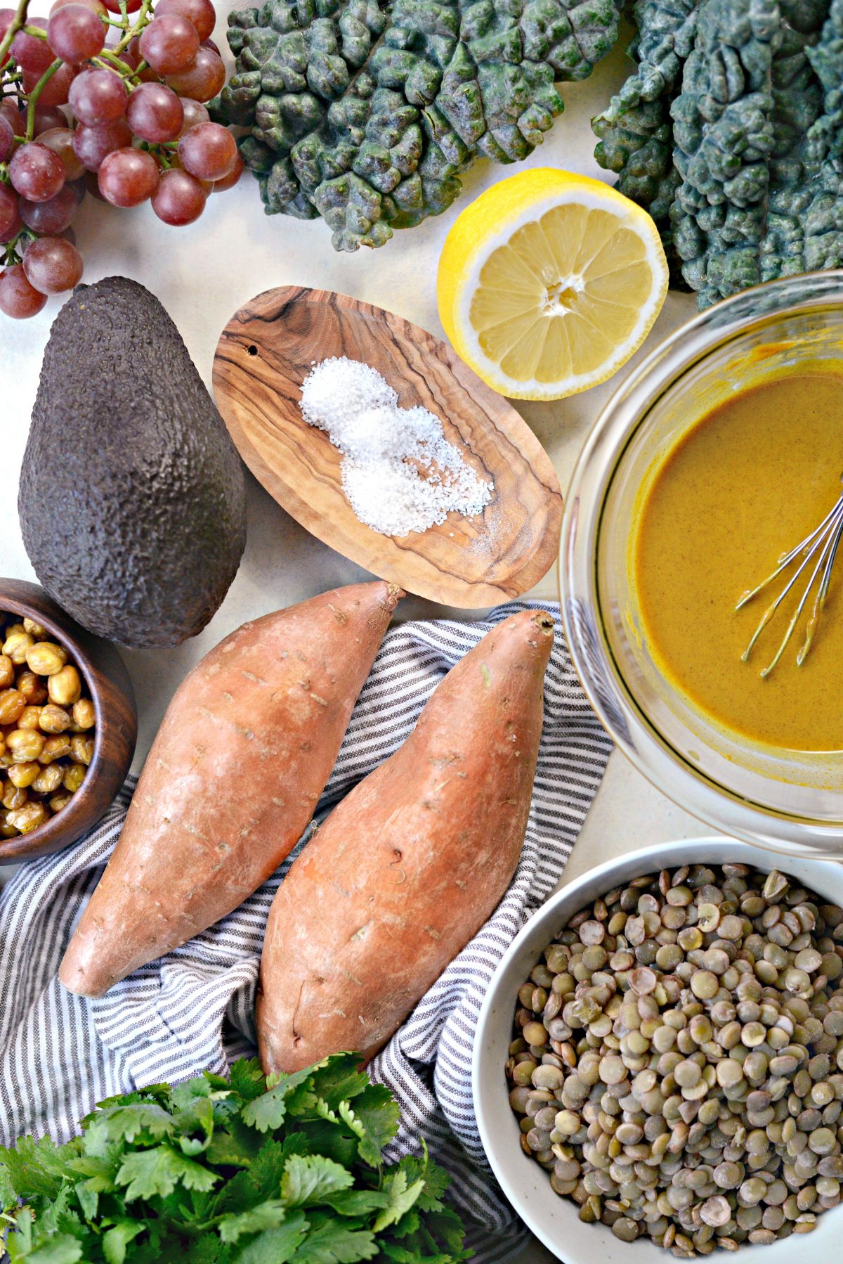 Grilled Sweet Potato, Lentil and Kale Buddha Bowl ingredients